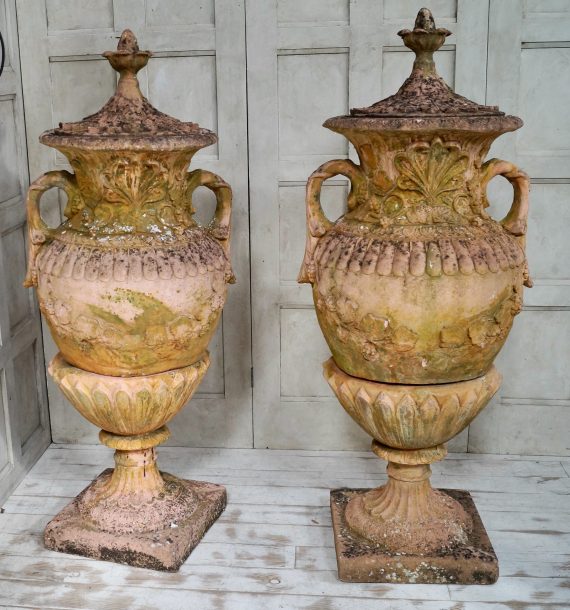Pair Of Large English Stone Garden Urns (SOLD)