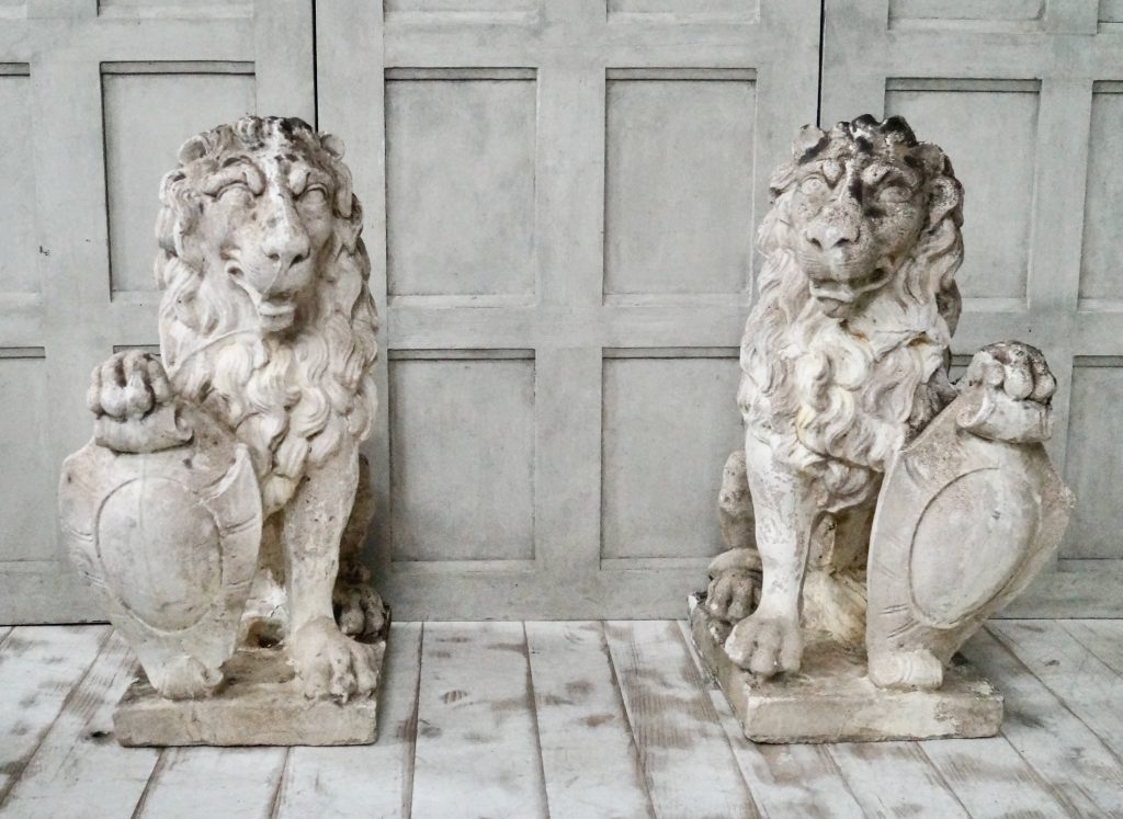 Pair of Italian Marble D’Lati Lion Statues (SOLD) Clubhouse Interiors Ltd