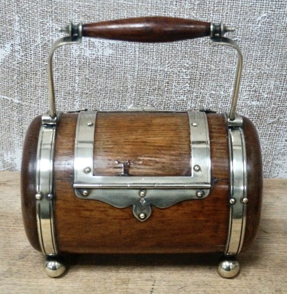 Antique Oak Biscuit Barrel