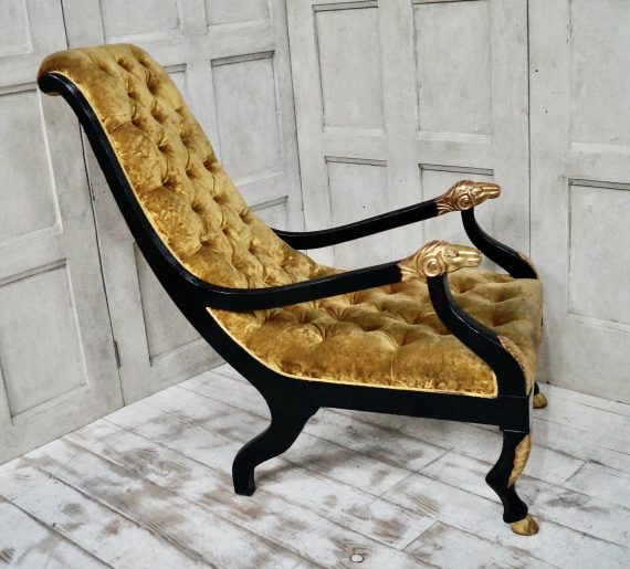 Antique Velvet Empire Library Chair