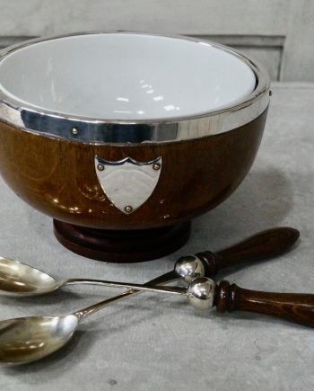 Victorian Oak & Silver Plated Salad Bowl