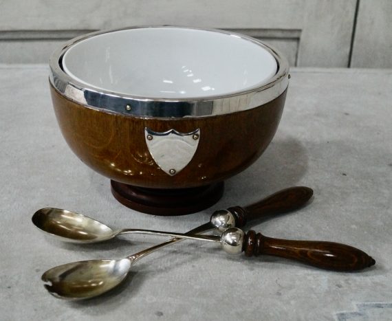 Victorian Oak & Silver Plated Salad Bowl