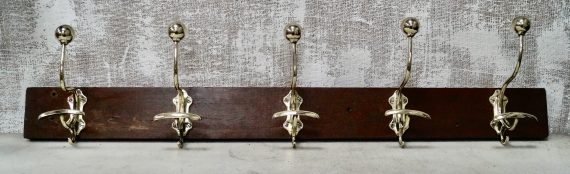 Antique Pitch Pine & Brass Coat Rack (SOLD)