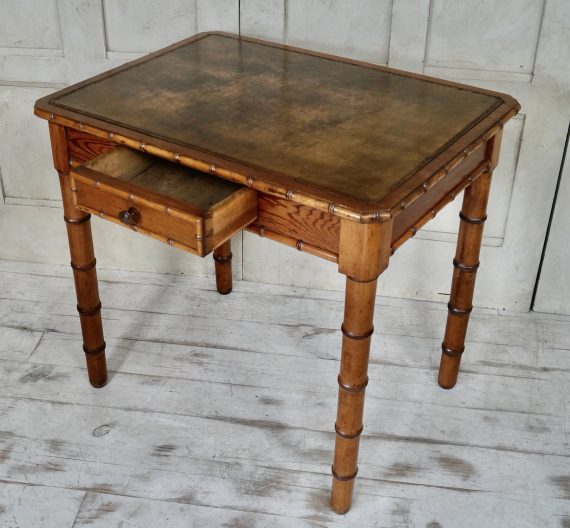Victorian Faux Bamboo Leather Top Writing Table (SOLD)