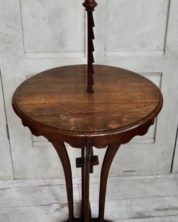 Antique Oak Adjustable Ratchet Candle Stand Table