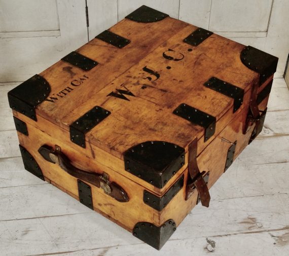 Antique Pine Military Travel Trunk