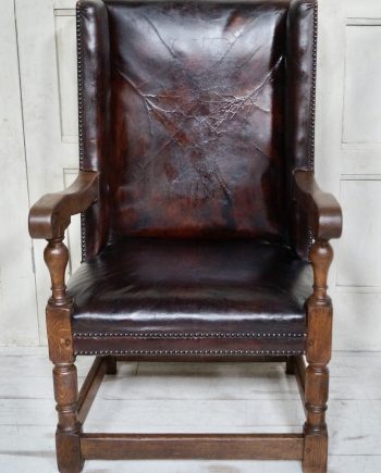 Early Victorian Leather & Oak Library Chair