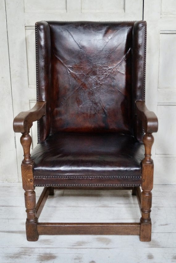 Early Victorian Leather & Oak Library Chair