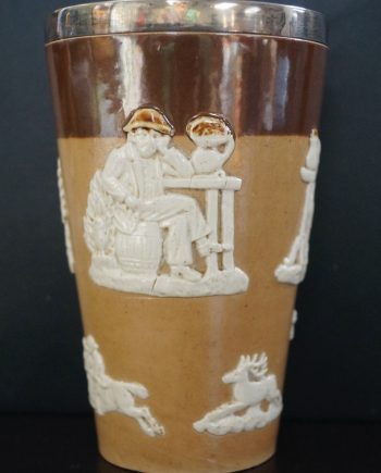 Antique Royal Doulton Harvest Hunt Beaker with Silver Rim