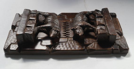 Antique Hand Carved Black Forest Extending Book Rack