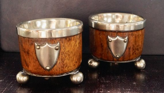 Antique John Grinsell Oak & Silver Plated Salts