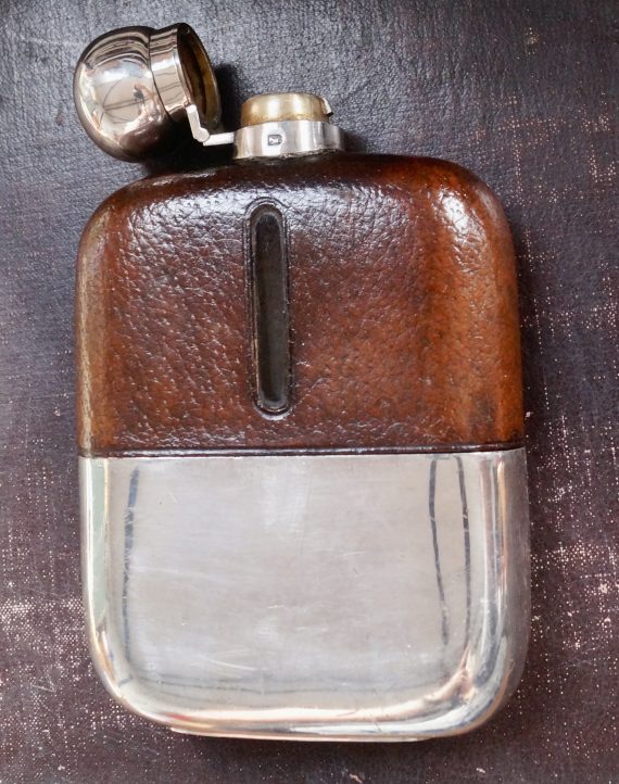 Antique James Dixon & Sons Silver Plated Leather Bound Hip Flask