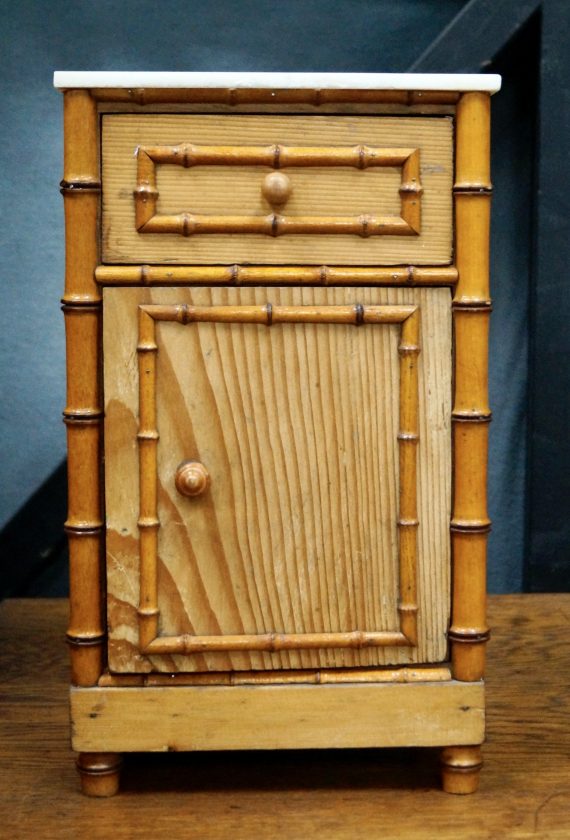 1930’s Faux Bamboo Miniature Cabinet with Marble Top