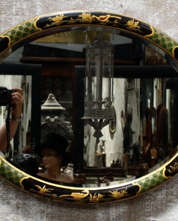 Antique Chinoiserie Oval Wall Mirror