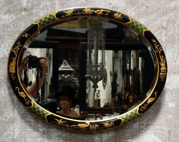 Antique Chinoiserie Oval Wall Mirror