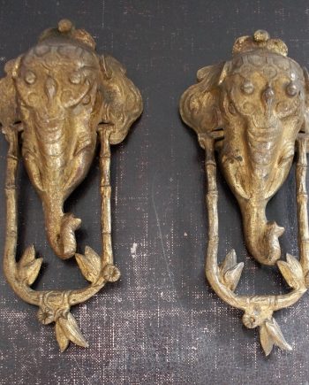 A Pair Of Antique Brass Elephant Door knocker