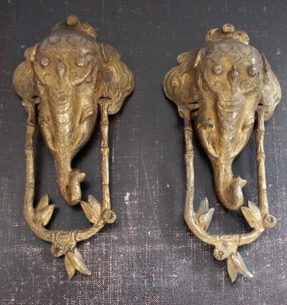 A Pair Of Antique Brass Elephant Door knocker