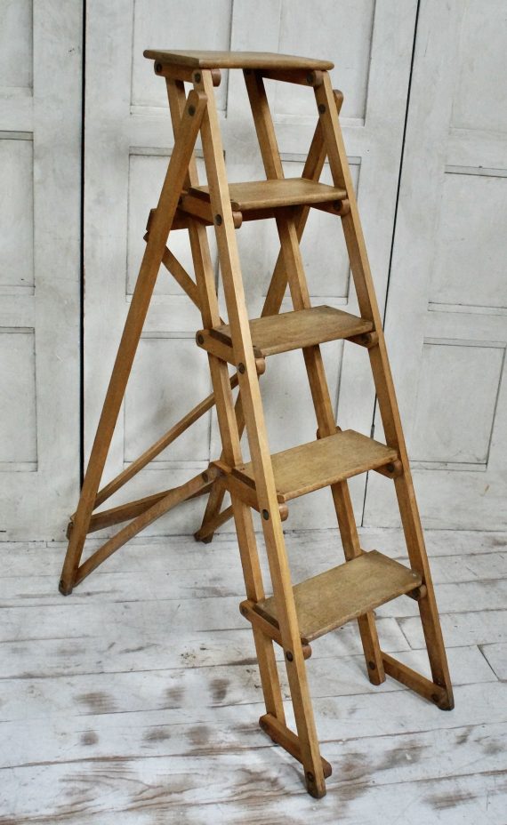 Vintage Oak Folding Library Ladders