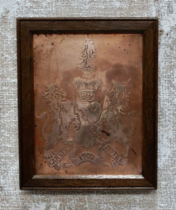 Antique The Carlton Hotel Copper Wall Plaque