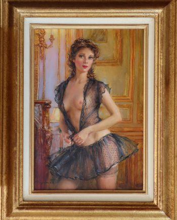 Konstantin Razumov Oil On Canvas Lady In Black Lingerie 