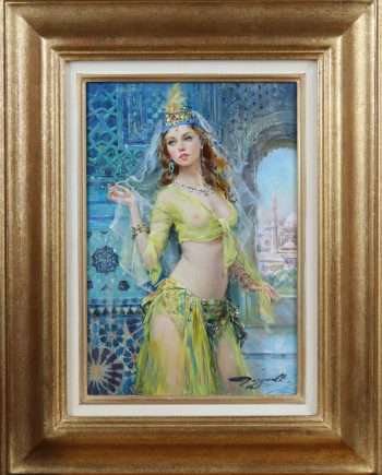 Konstantin Razumov Oil On Canvas Odalisque Wearing A Yellow Sarong
