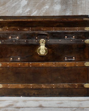 Antique Dome Topped Leather Bound Steamer Trunk